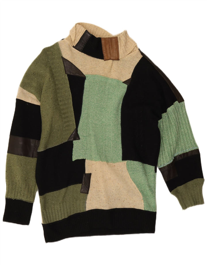 Vintage ženski pulover s rol izrezom UK 14 Veliki raznobojni patchwork
