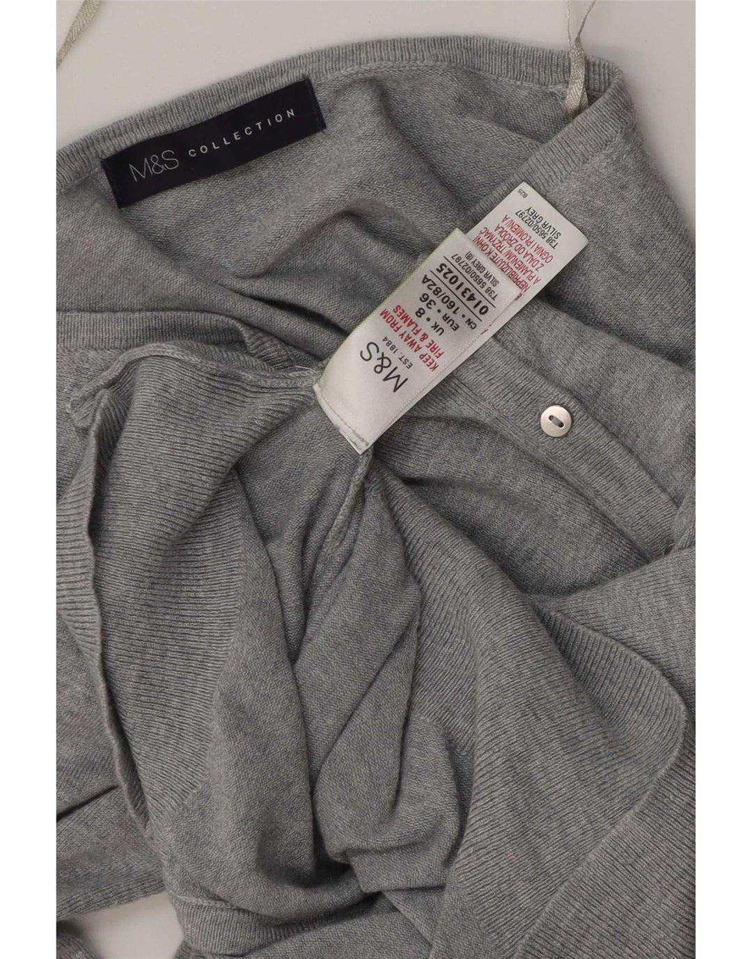 Marks & Spencer ženski kardigan pulover UK 8 Mala siva flekasta viskoza