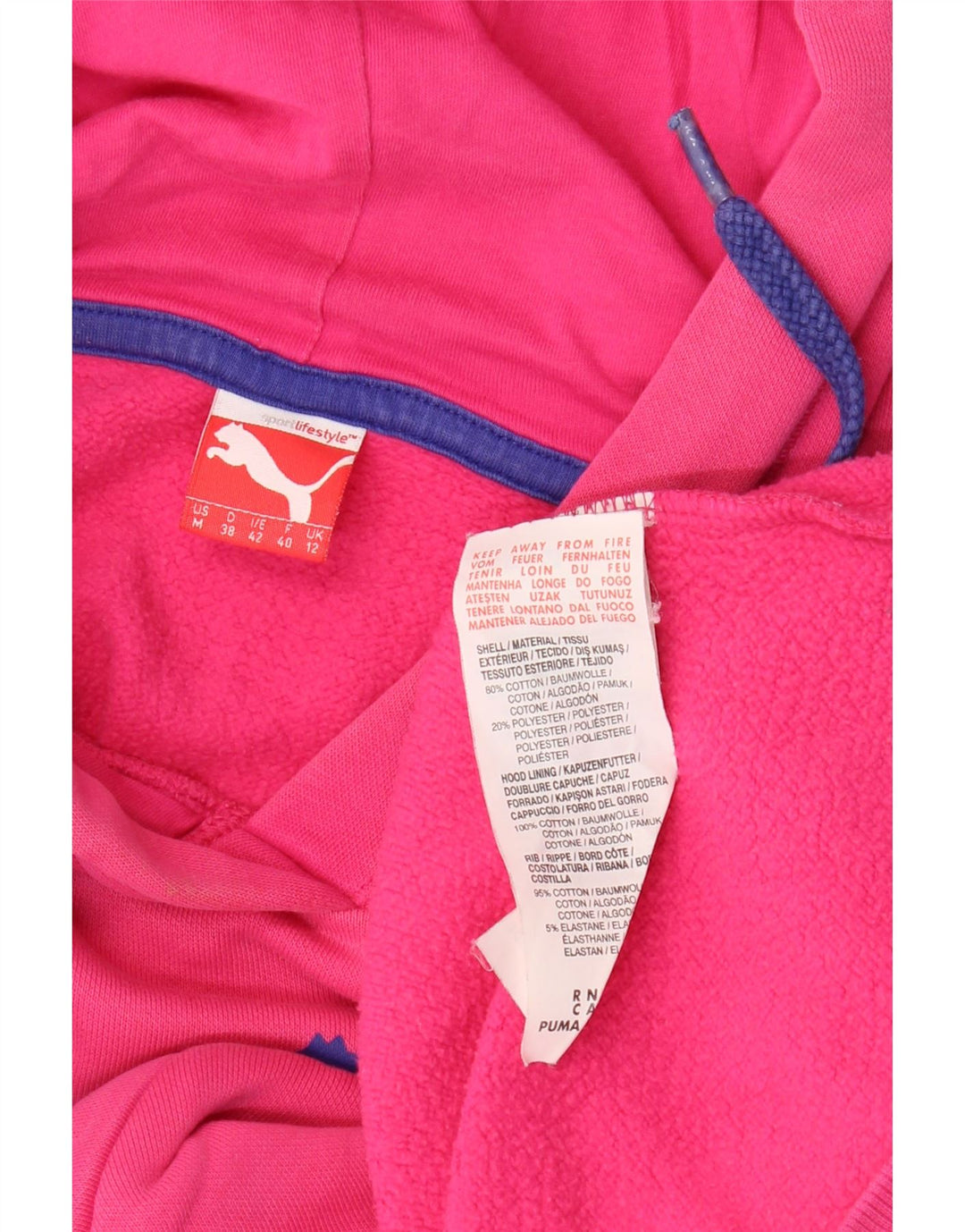 PUMA Ženska majica s kapuljačom s kapuljačom UK 12 Srednje ružičasti pamuk