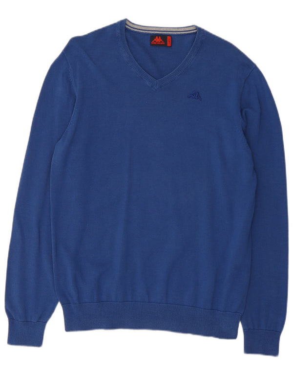 Kappa Mens V-Neck Jumper Sweater Large Blue Cotton