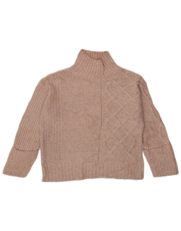 Marks & Spencer Womens Crop Turtle Neck Jumper Sweater UK 6 XS Pink Flecked