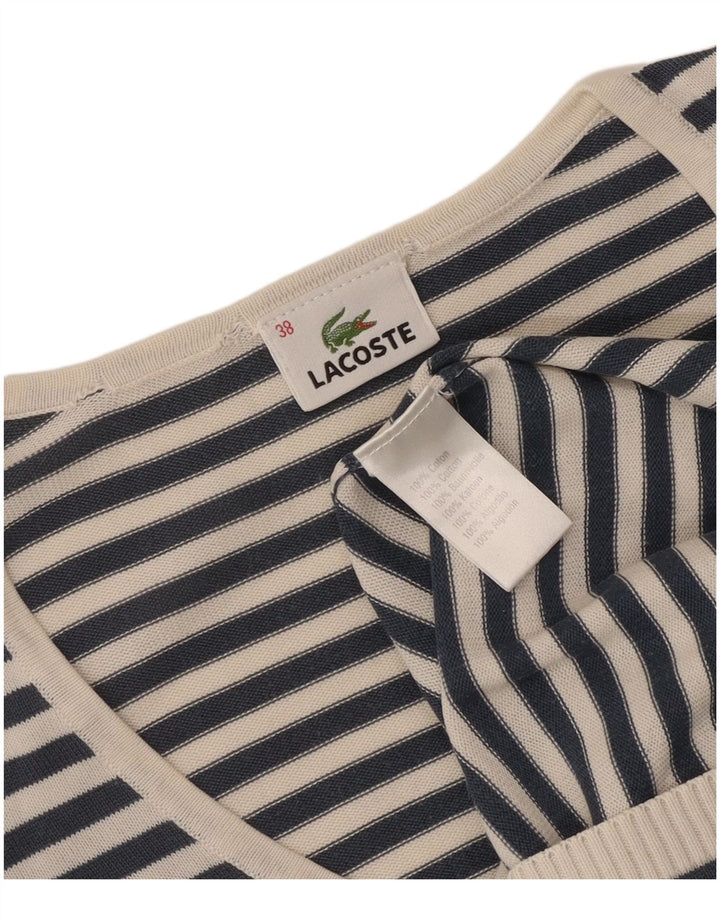 Lacoste ženski džemper s V-izrezom, veličina 38 srednje tamnoplave pruge