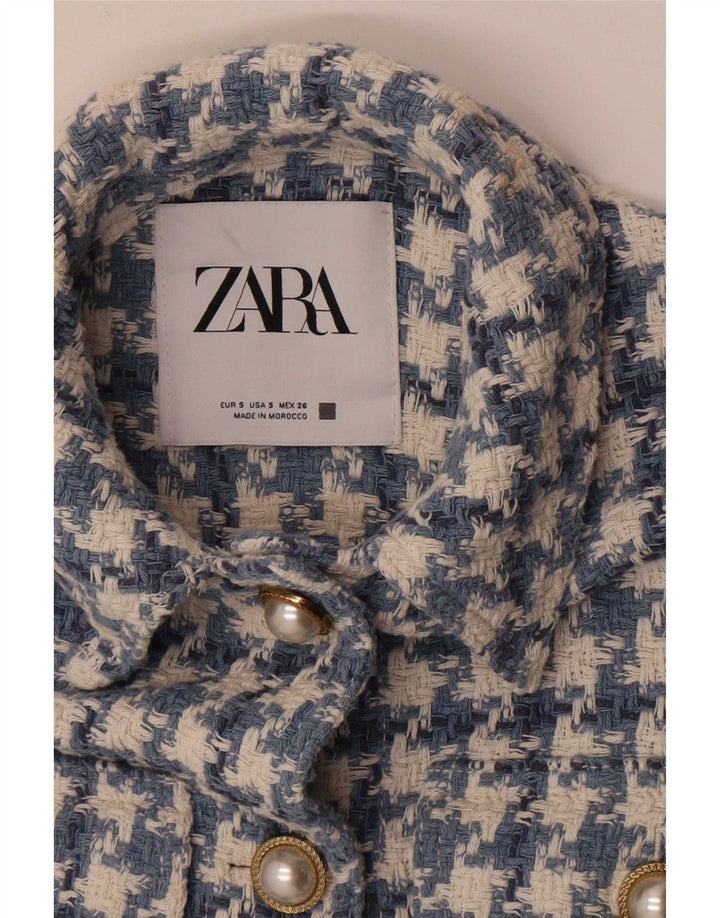 Ženska jakna Zara 3/4 rukava s 5 gumba UK 10 Mala plava houndstooth