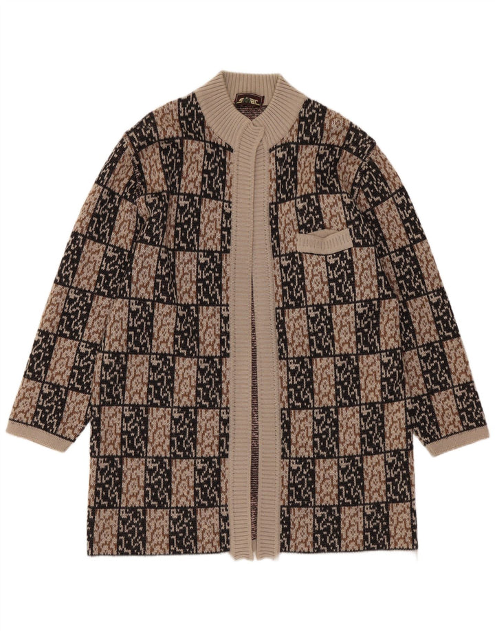 VINTAGE ženski otvoreni kardigan pulover IT 44 srednje smeđe geometrijske veličine