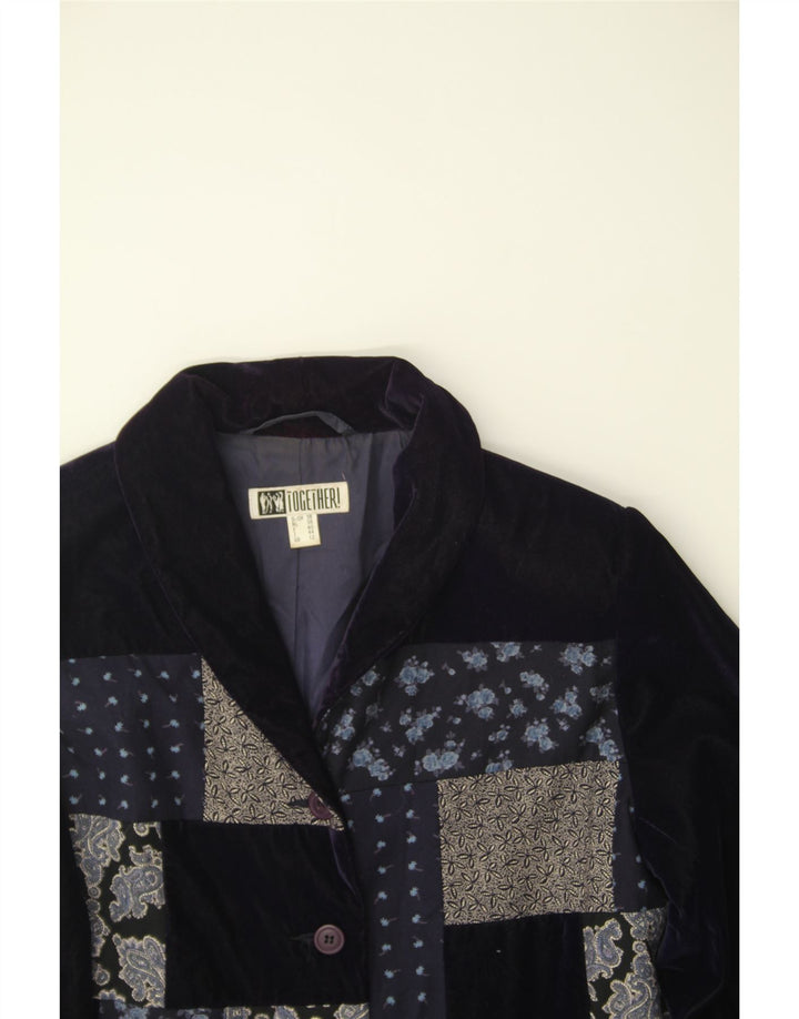 TOGETHER Womens 4 Button Blazer Jacket UK 12 Medium Navy Blue Patchwork Vintage Together and Second-Hand Together from Messina Hembry 