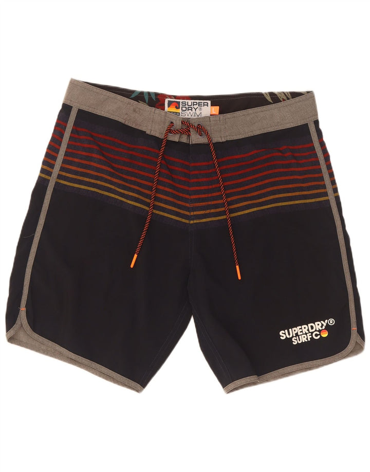 Superdry muške kratke hlače za plivanje, veliki tamnoplavi prugasti poliester