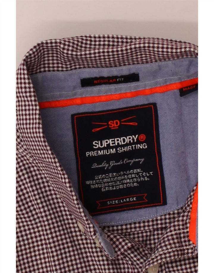 SUPERDRY Mens Regular Fit Shirt Large Burgundy Houndstooth Cotton