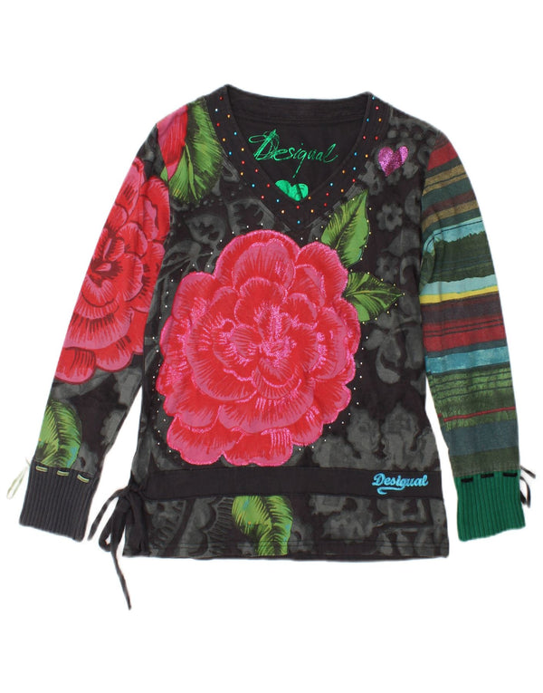 Desigual ženska majica dugih rukava s grafičkim motivima UK 14 srednje crna cvjetna