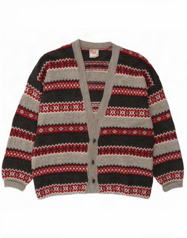 Stefanel muški kardigan pulover Large Grey Fair Isle Wool