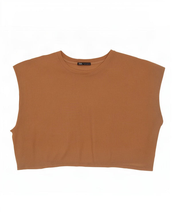 Zara ženska kratka prevelika bluza bez rukava UK 10 Small Beige