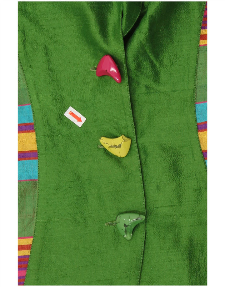 VINTAGE ženski kardigan kratkih rukava UK 12 Retro srednje zelene pruge