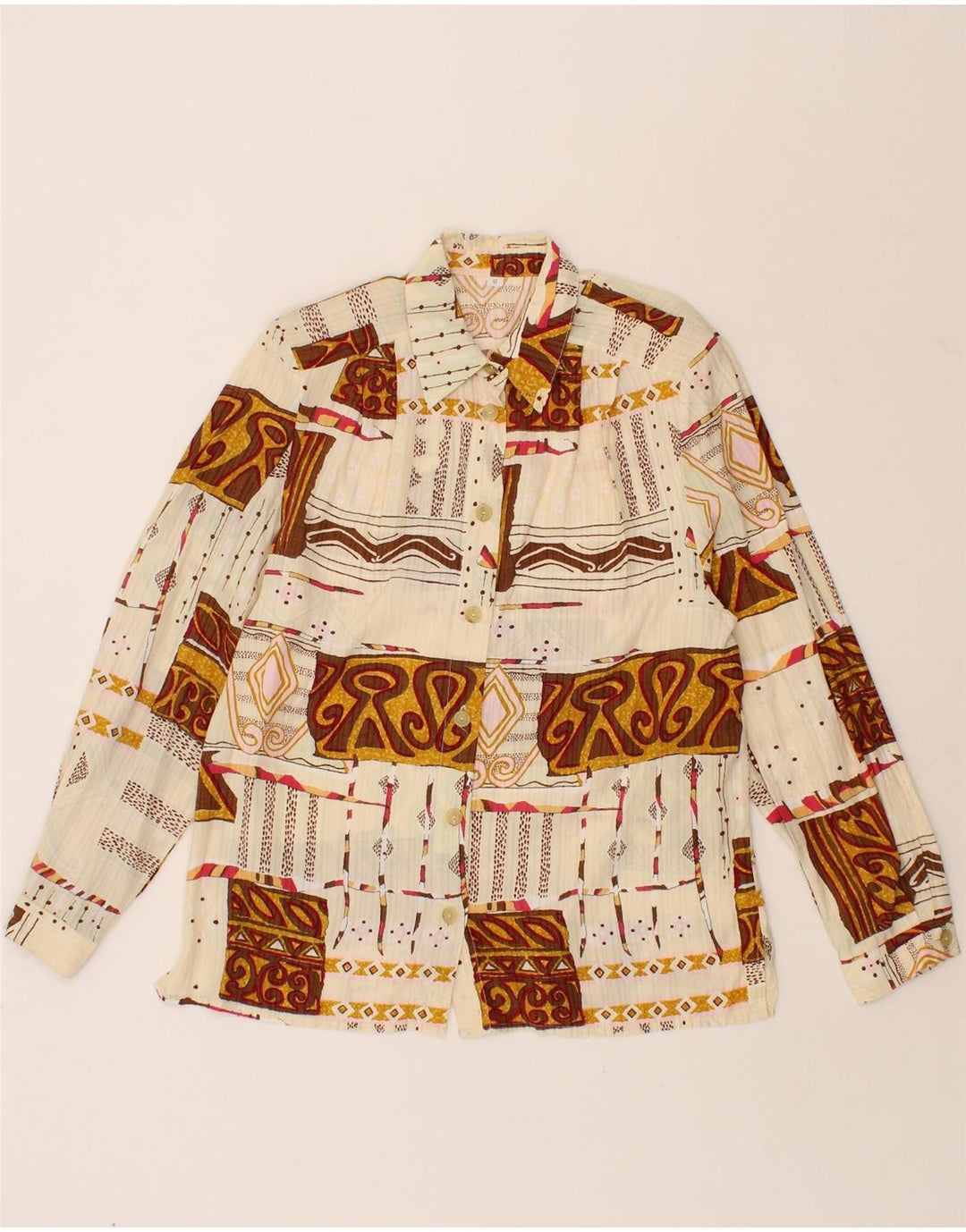 VINTAGE Womens Abstract Pattern Shirt IT 42 Medium Beige Viscose Vintage Vintage and Second-Hand Vintage from Messina Hembry 