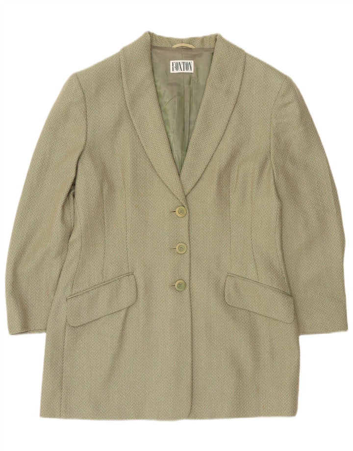 Vintage ženska duga jakna sa 3 gumba IT 48 XL kaki ševron