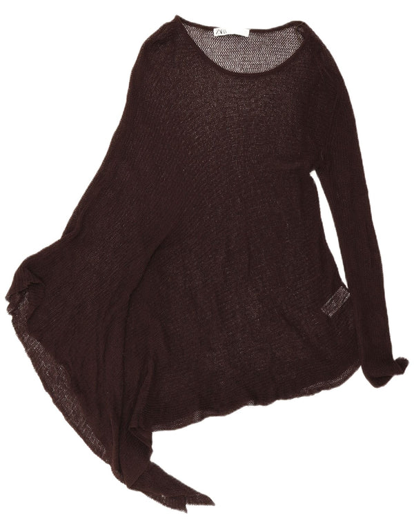 Zara ženska asimetrična pončo tunika UK 16 Large Brown Lyocell
