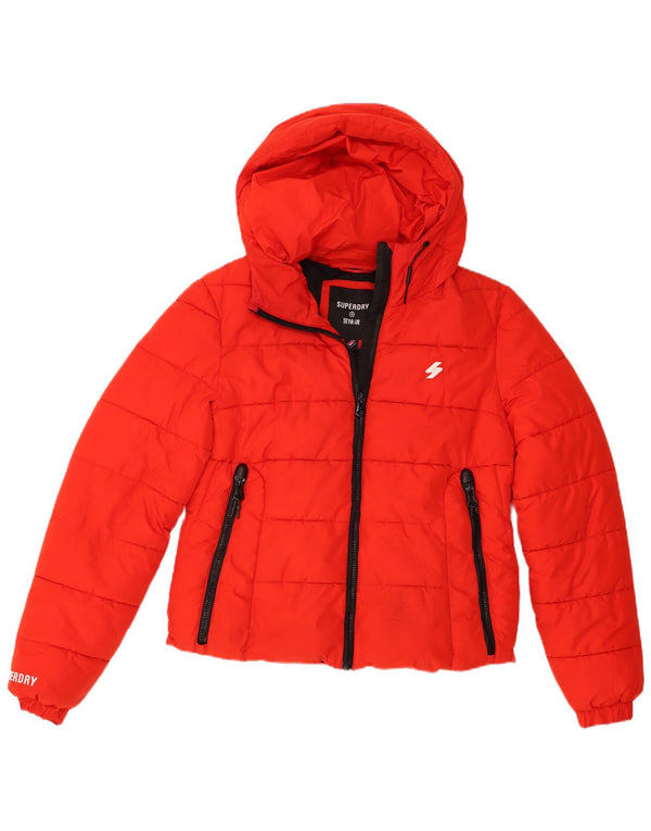 Superdry ženska podstavljena jakna s kapuljačom UK 12 srednje crvene boje od poliestera