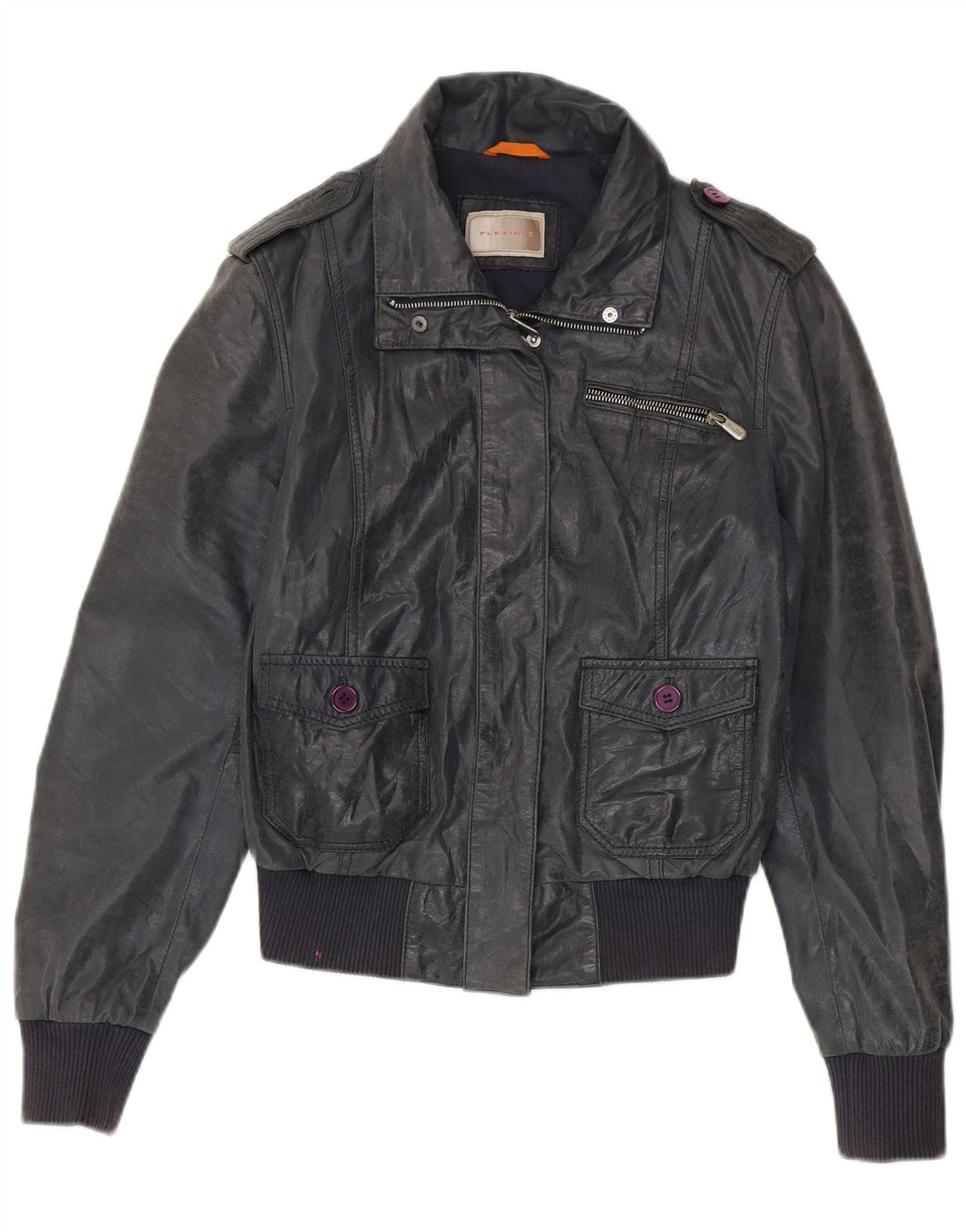 Vintage ženska bomber kožna jakna IT 46 velika tamnoplava koža