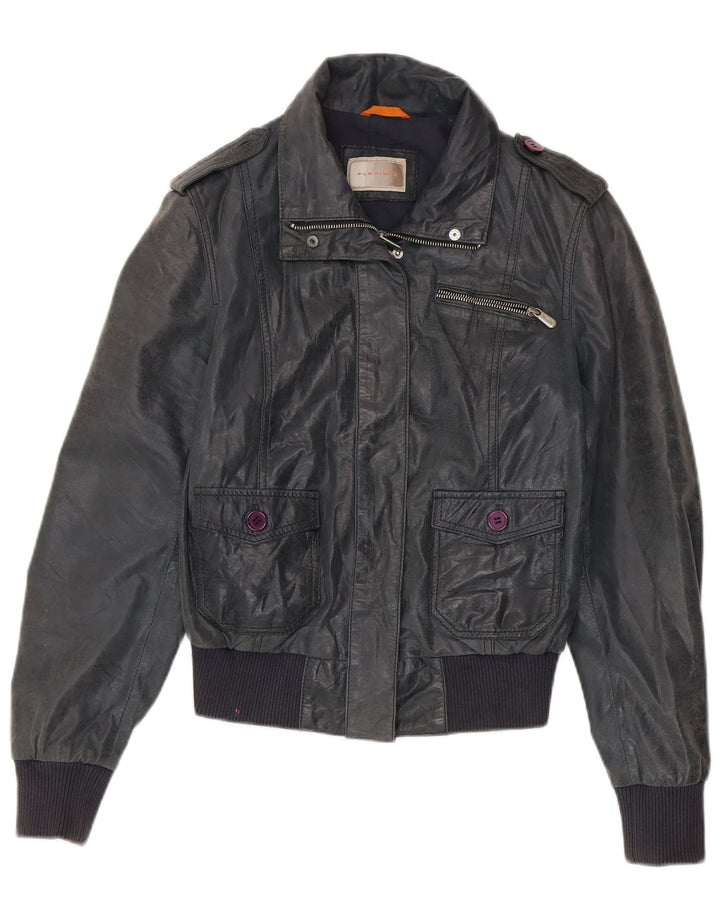 Vintage ženska bomber kožna jakna IT 46 velika tamnoplava koža