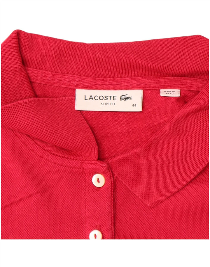LACOSTE Ženska uska polo majica dugih rukava, veličina 44, velika ružičasta pamučna