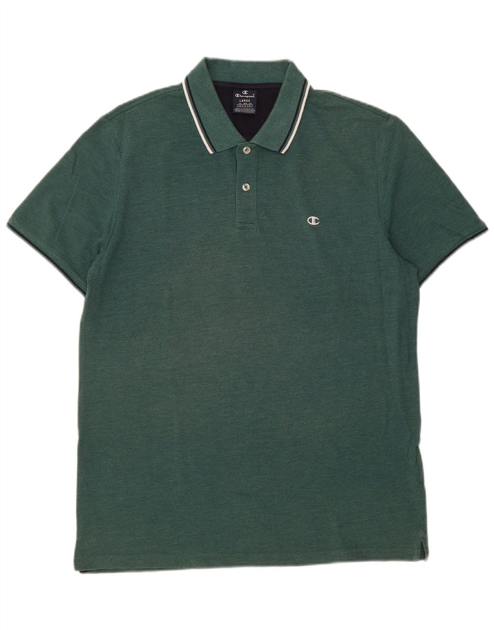 CHAMPION Mens Polo Shirt Large Green Cotton