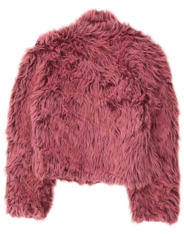 Vintage ženska bolero jakna od umjetnog krzna UK 14 Veliki ružičasti modacryl