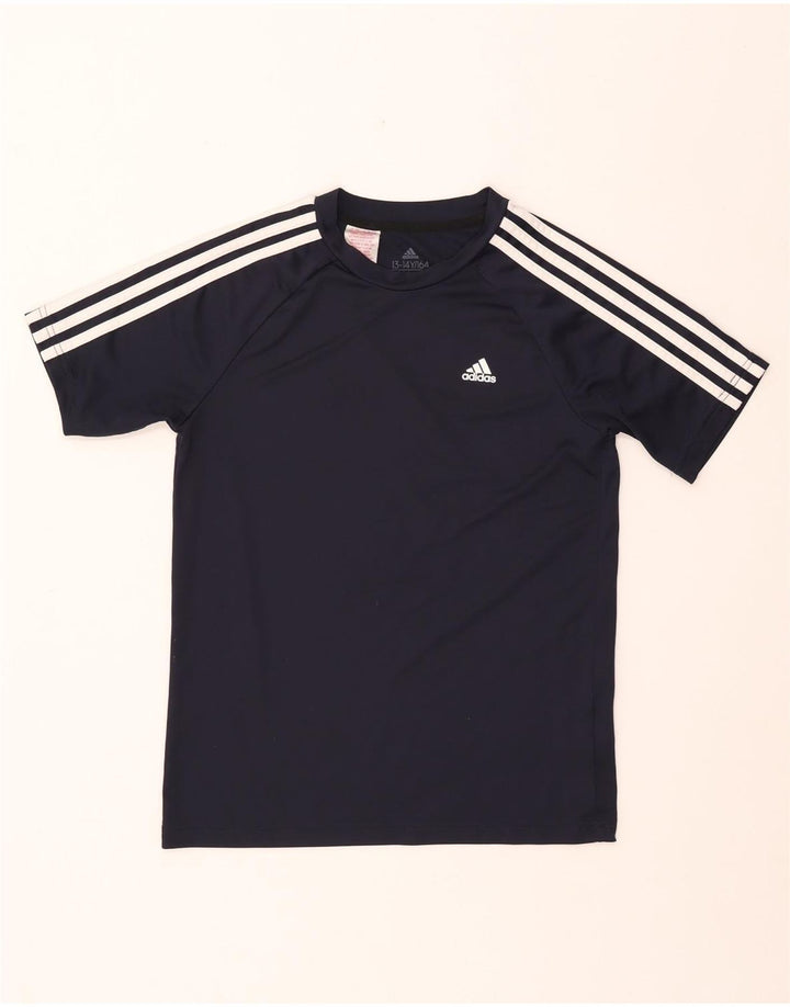 ADIDAS Boys Aeroready T-Shirt Top 13-14 Years Navy Blue Poliester