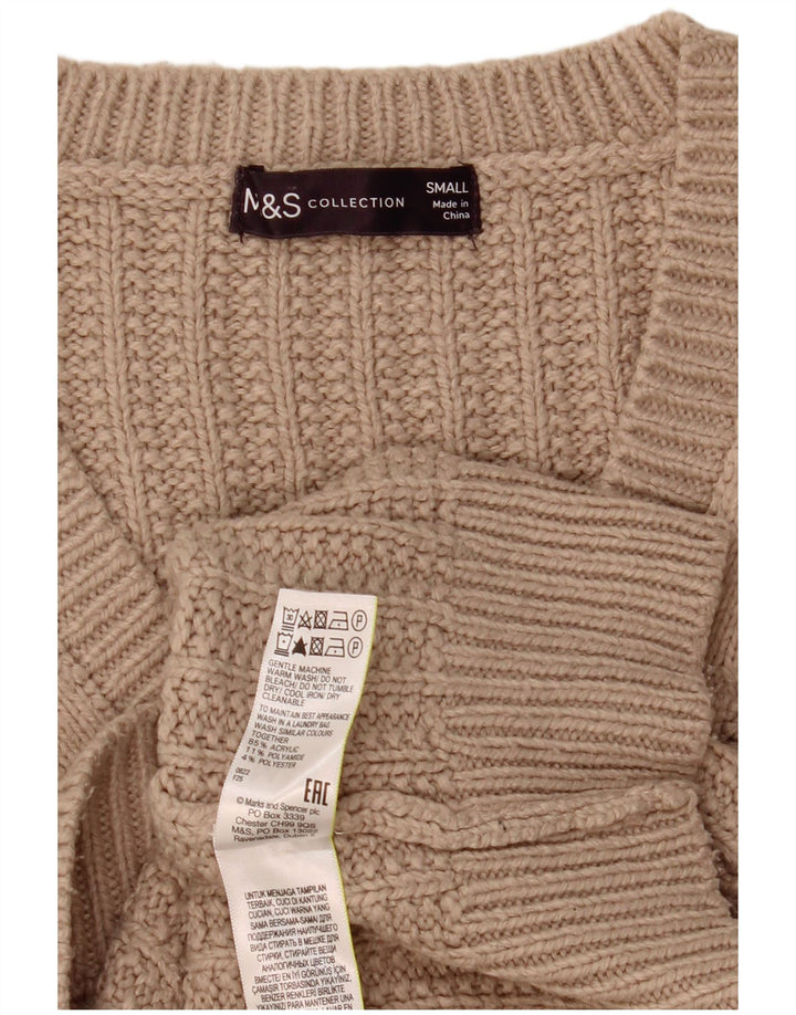 Marks & Spencer ženski veliki džemper s V-izrezom UK 10 Small Beige