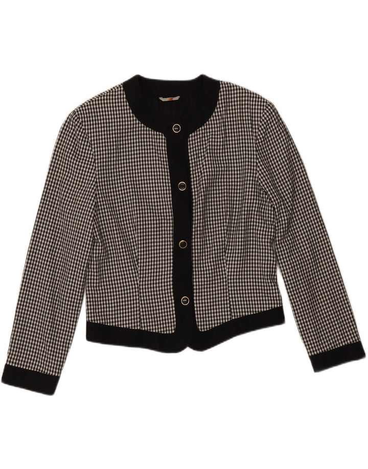 STEFANEL Womens Crop 4 Button Blazer Jacket UK 14 Medium Black Gingham Vintage Stefanel and Second-Hand Stefanel from Messina Hembry 