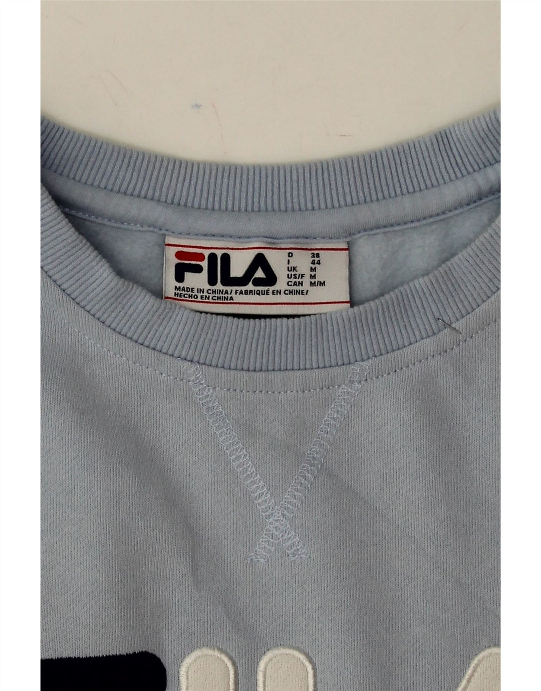 FILA Womens Graphic Sweatshirt Jumper UK 14 Medium Blue Cotton Vintage Fila and Second-Hand Fila from Messina Hembry 