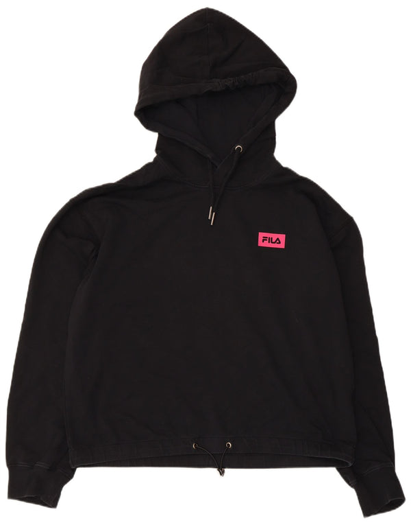 Fila Womens Hoodie Jumper UK 16 Large Black Cotton