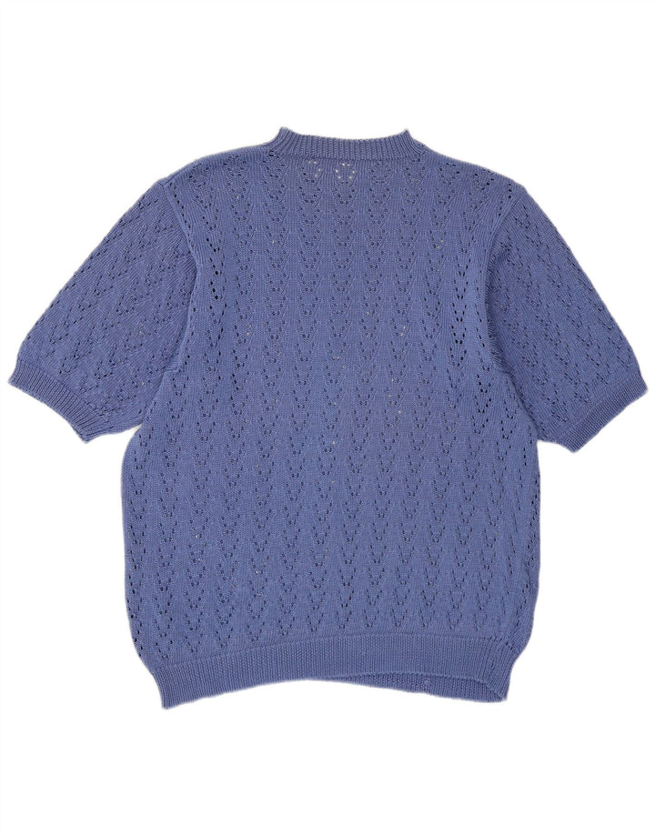 Vintage ženski prozirni džemper s okruglim izrezom UK 14 Srednje plavi