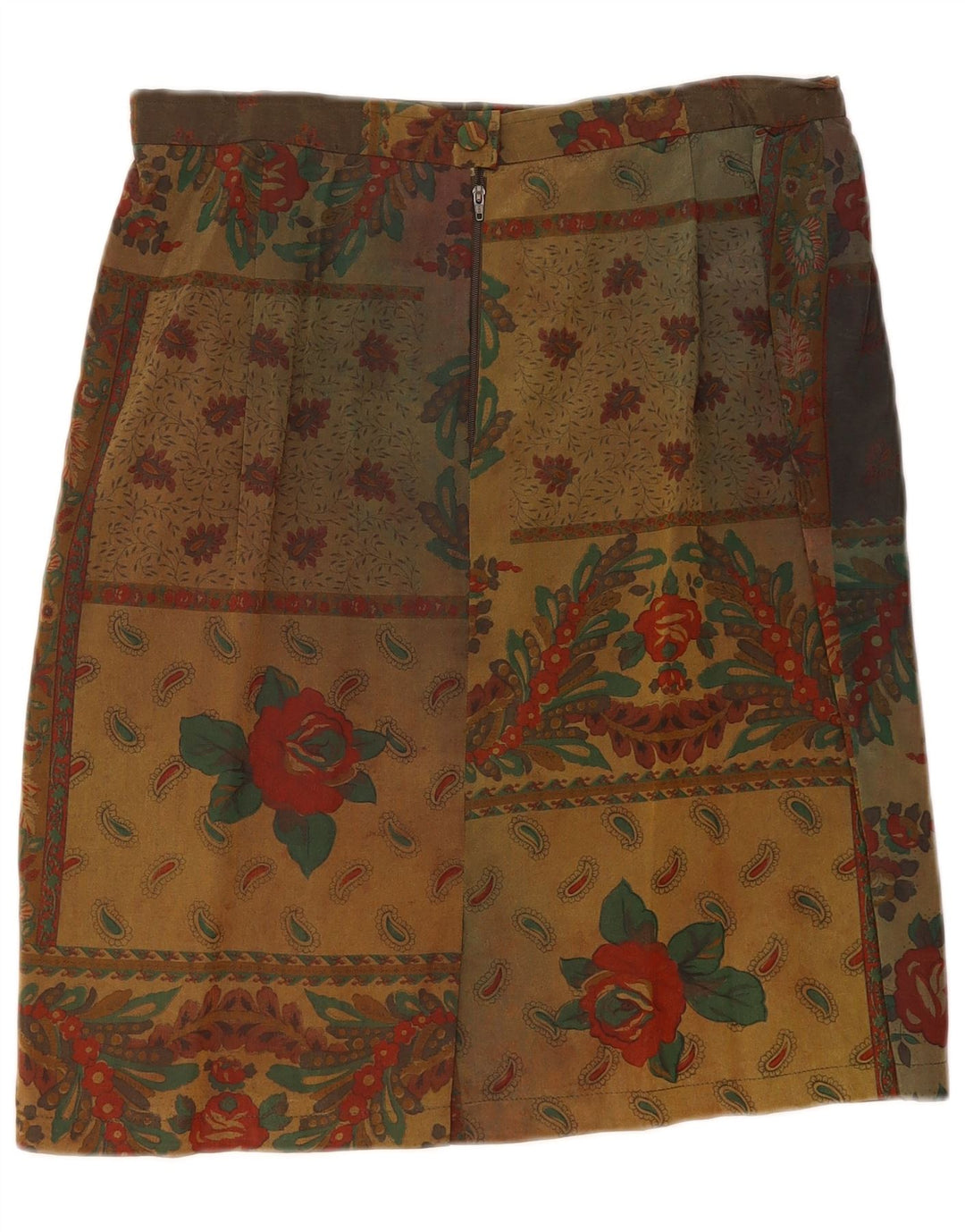 VINTAGE Womens Midi Skirt W32 Large  Khaki Patchwork