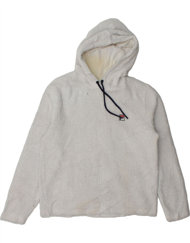 FILA Womens Hooded Fleece Jumper UK 16 Large White Polyester Vintage Fila and Second-Hand Fila from Messina Hembry 