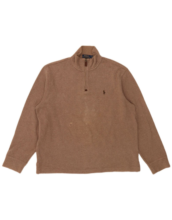 Polo Ralph Lauren Mens Zip Neck Jumper Sweater Large Brown Cotton