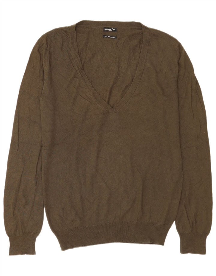 Massimo Dutti Ženski džemper s V-izrezom UK 14 Svila kaki srednje veličine