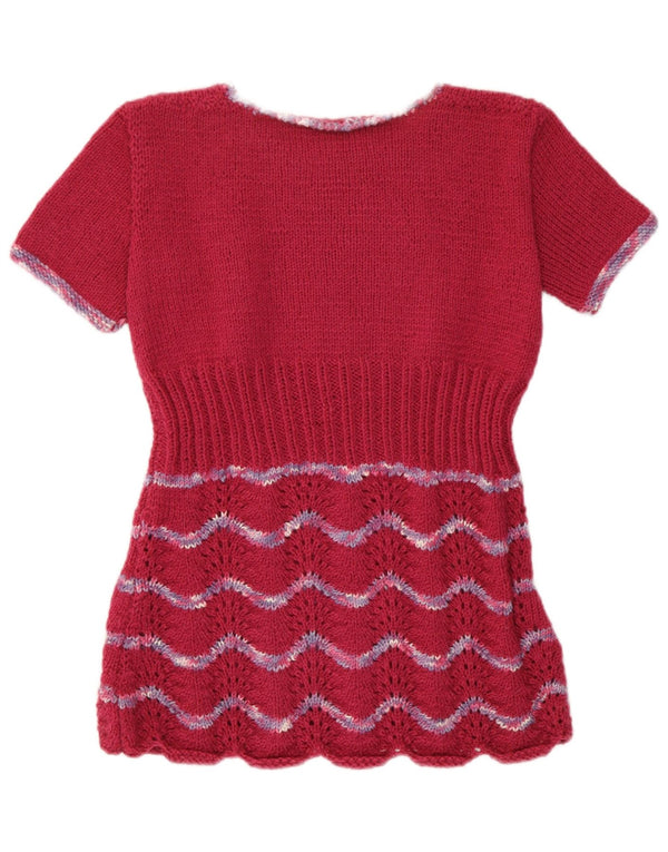 Vintage ženski džemper UK 12 Srednje bordo prugasti retro