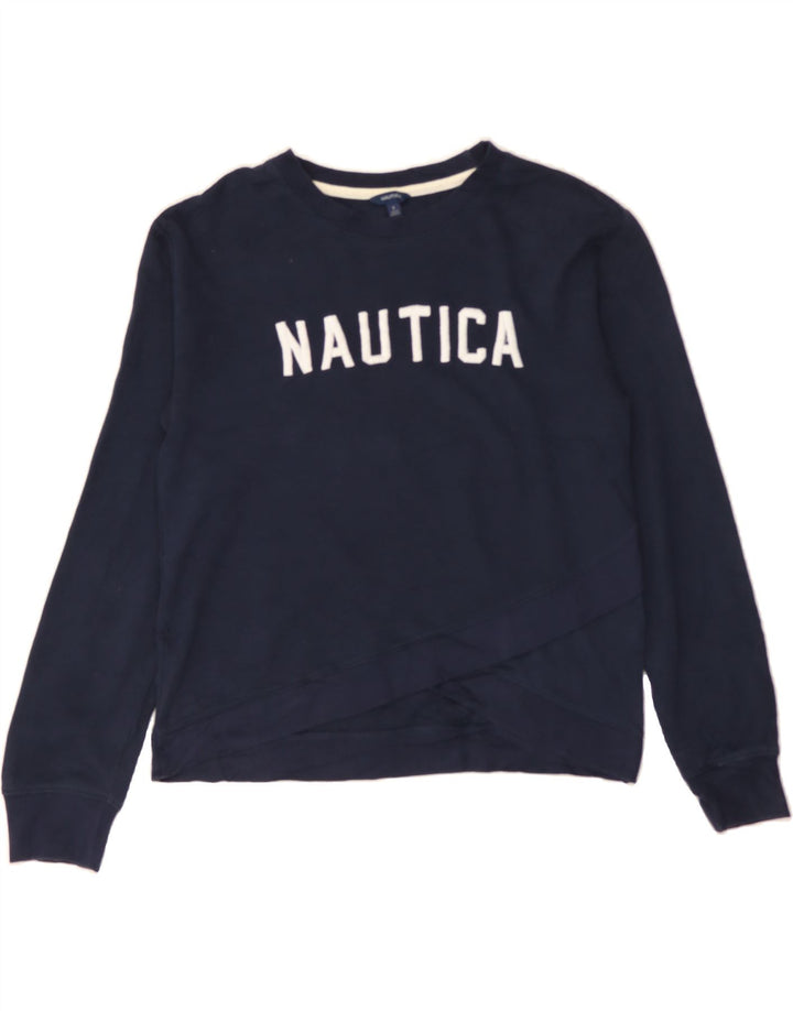 NAUTICA Womens Oversized Graphic Sweatshirt Jumper UK 10 Small Navy Blue Vintage Nautica and Second-Hand Nautica from Messina Hembry 