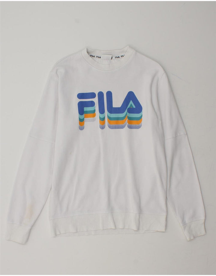 FILA Mens Graphic Sweatshirt Jumper XS White Cotton Vintage Fila and Second-Hand Fila from Messina Hembry 