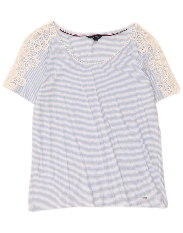 Tommy Hilfiger Womens Short Sleeve T-Shirt Top UK 14 Medium Blue Pinstripe