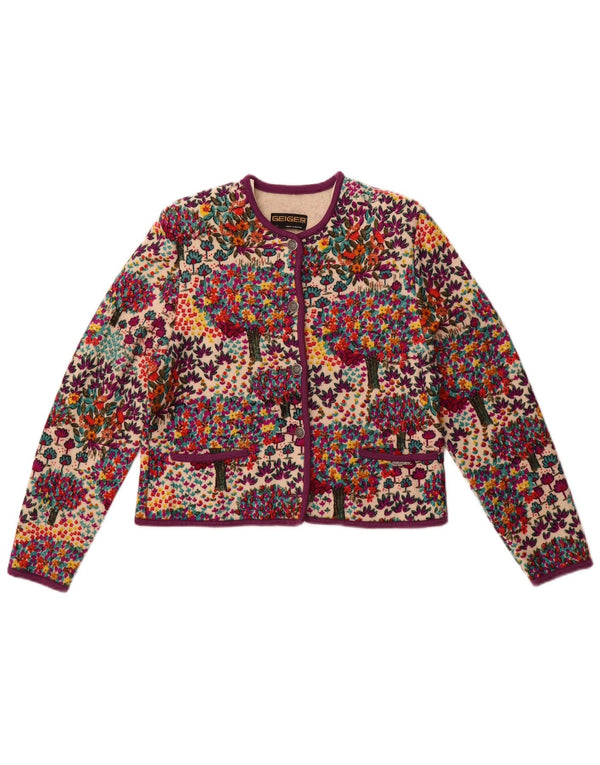 Geiger Womens Cardigan Sweater EU 42 Large Multicoloured Floral New Wool