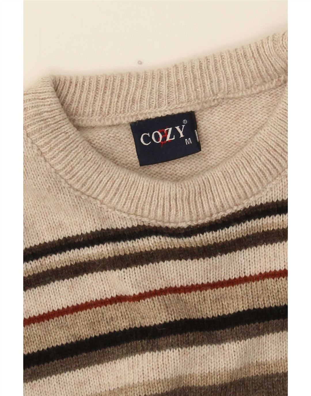 Vintage muški džemper s okruglim izrezom srednje raznobojnih pruga