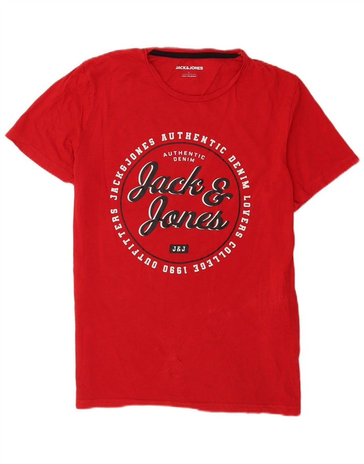 Velika crvena pamučna muška majica kratkih rukava Jack & Jones Regular Graphic