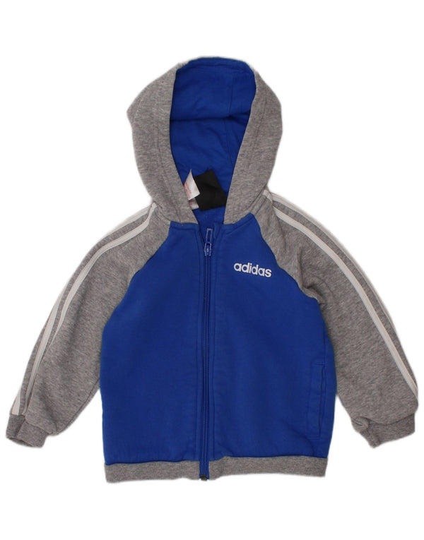 ADIDAS Baby Boys Zip Hoodie Sweater 12-18 Months Blue Colourblock Cotton
