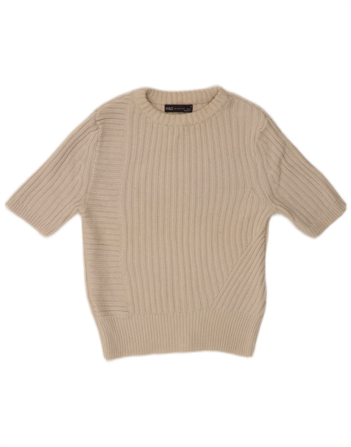 MARKS & SPENCER Womens Crew Neck Jumper Sweater UK 8 Small White