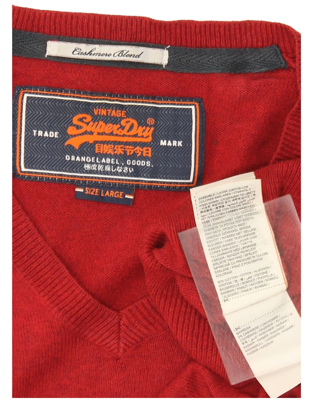 SUPERDRY Muški pulover s V-izrezom Veliki crveni pamuk