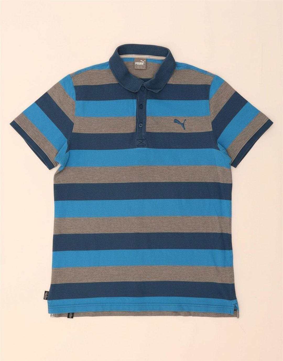 PUMA Mens Polo Shirt Large Blue Striped Cotton