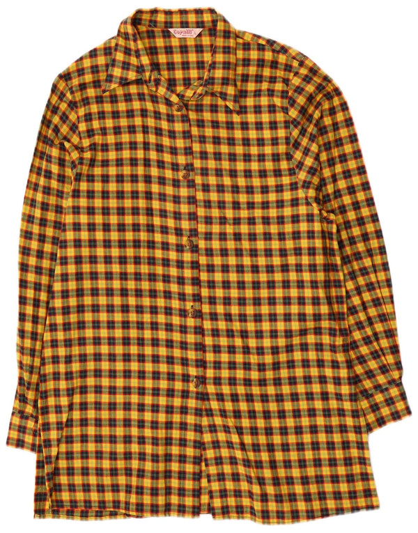 Vintage Ženska Longline Shirt UK 14 Large Yellow Check Cotton