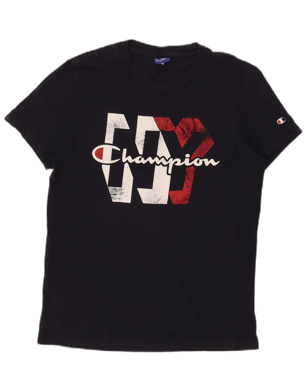Champion Womens Graphic T-Shirt Top UK 14 Medium Navy Blue