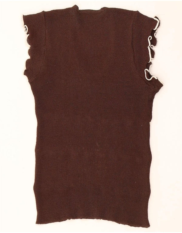 Vintage ženski prsluk bez rukava UK 8 Small Brown Colourblock