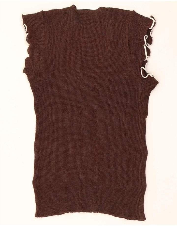 Vintage ženski prsluk bez rukava UK 8 Small Brown Colourblock