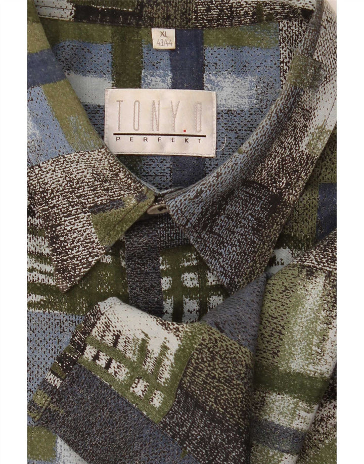 Vintage muška košulja kratkih rukava XL Green Patchwork